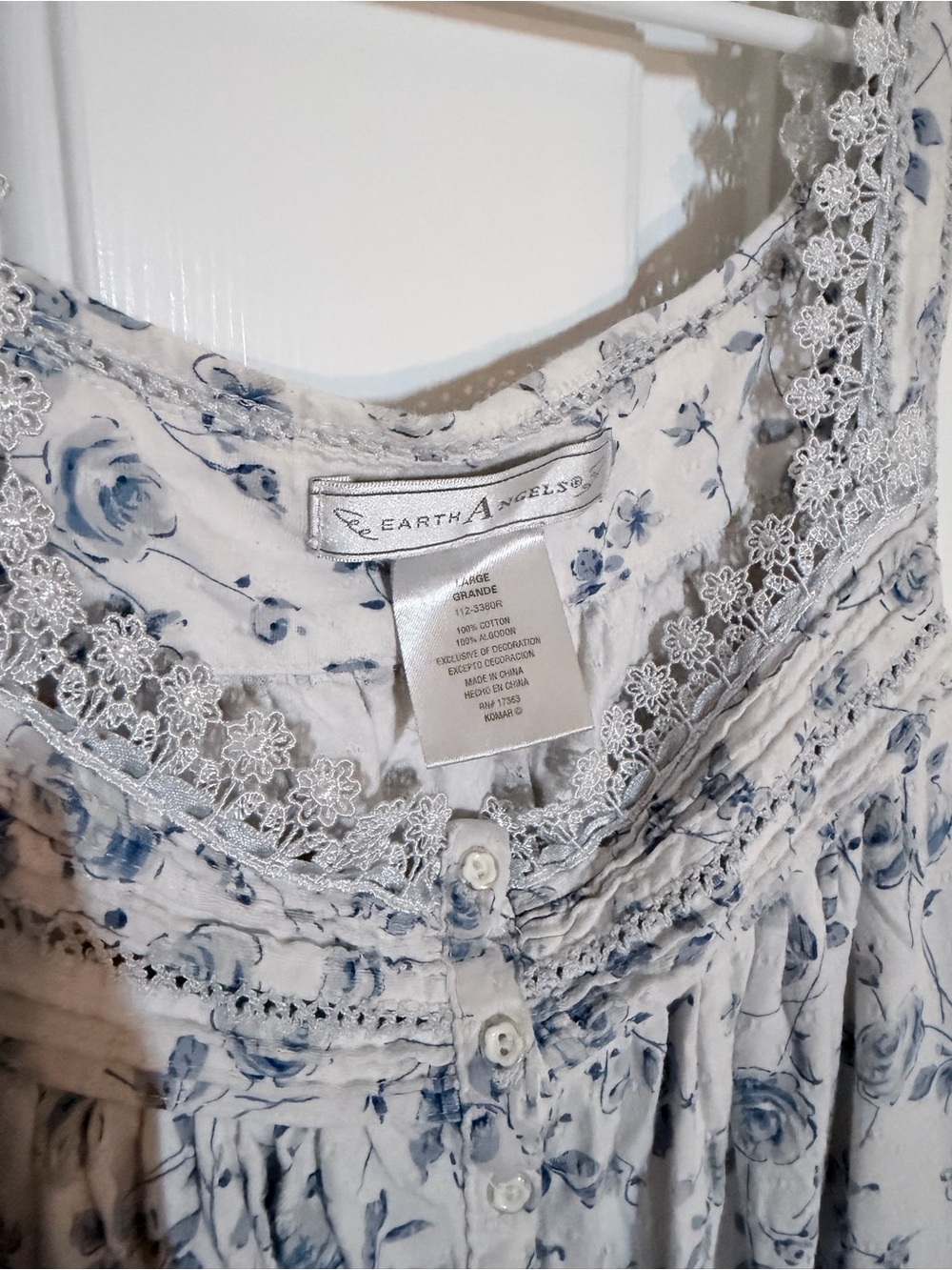 Earth Angels Blue Floral Cotton Sleeveless Nightdress - Picture 4 of 5